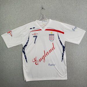 England‎ Men Soccer Football Jersey XL White David Beckham 7 V Neck Short Sleeve